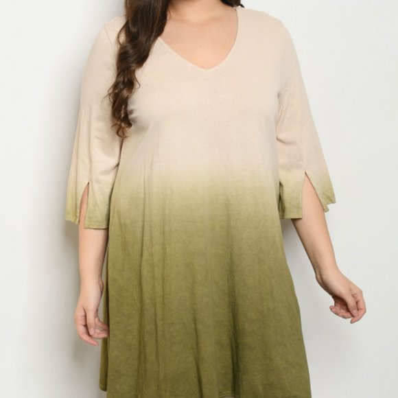 TAN OLIVE OMBRE DRESS - Picture 2 of 3